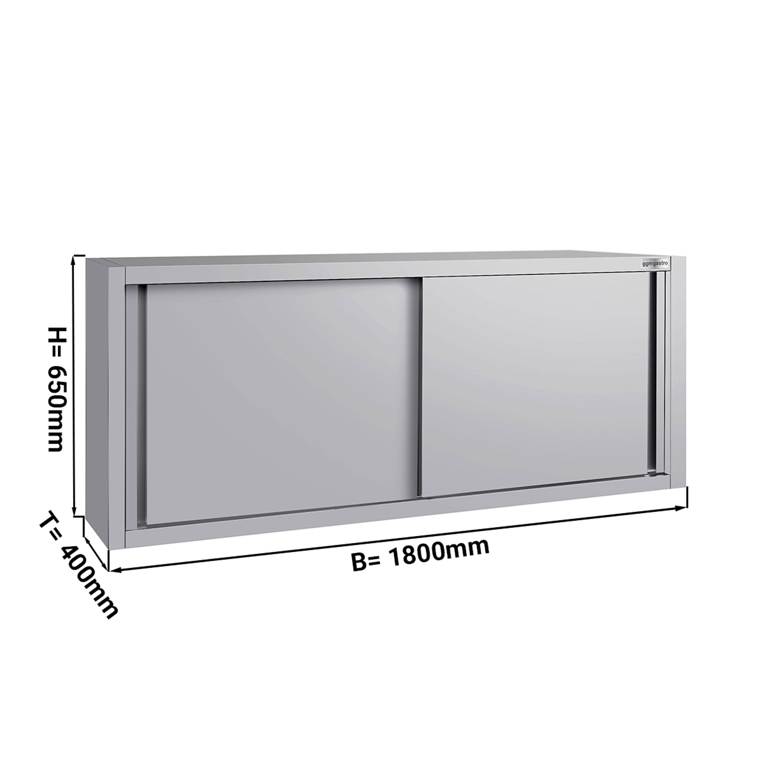 ECO stainless steel wall cabinet - 1.8 m - with sliding door - height 0.65 m