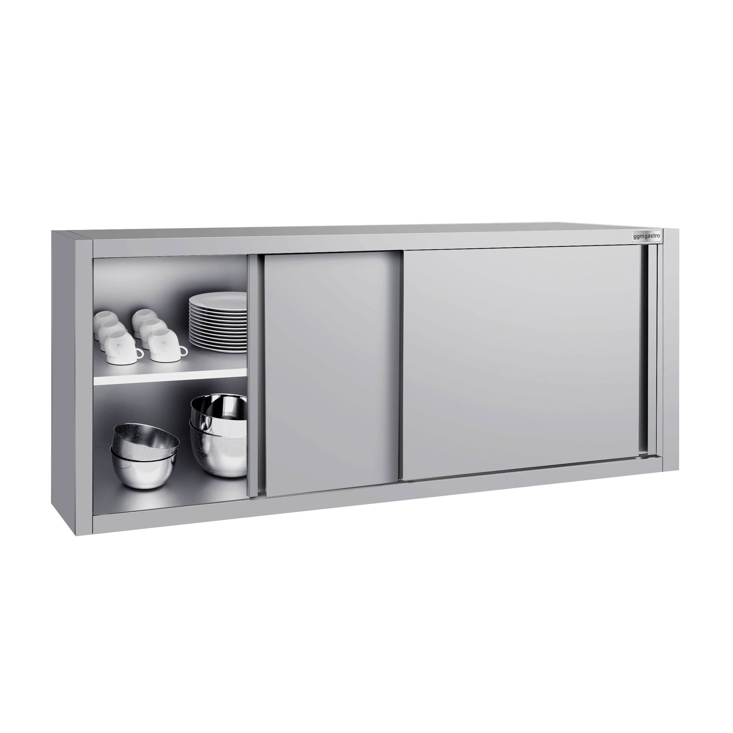 ECO stainless steel wall cabinet - 1.8 m - with sliding door - height 0.65 m