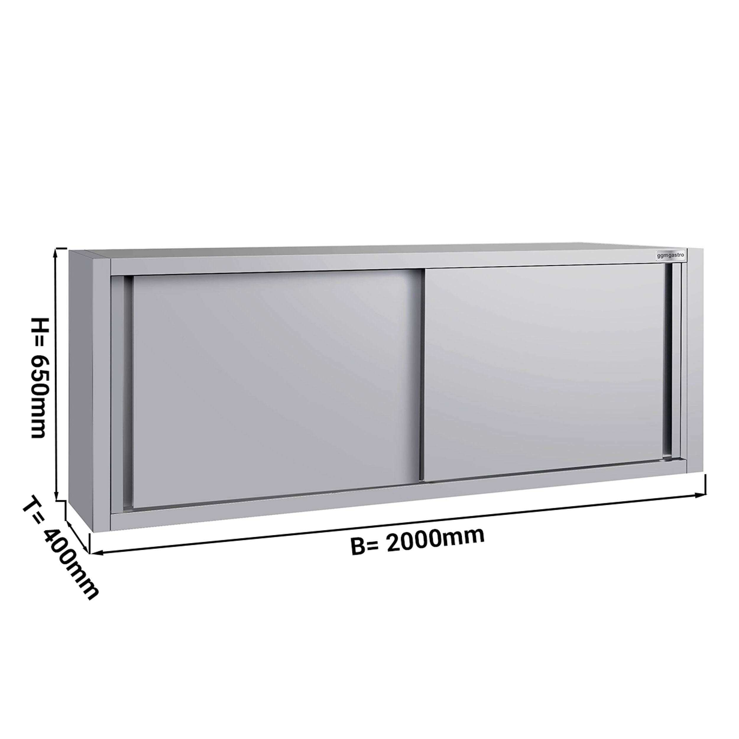 ECO stainless steel wall cabinet - 2000 mm - with sliding door - height 650 mm