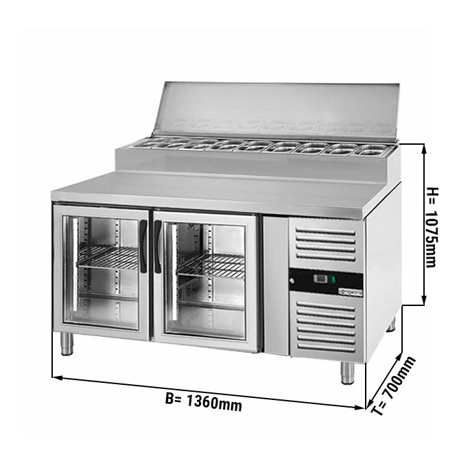 Preparation table PREMIUM - 1.4 x 0.7 m - with 2 glass doors