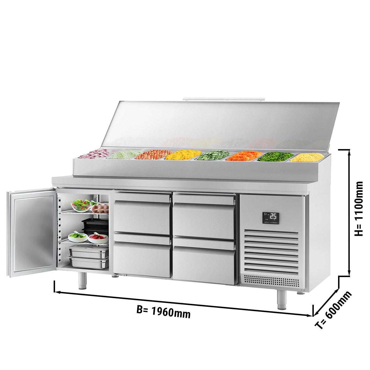 Refrigerator table - 1.96 x 0.7 m - with 1 door and 4 drawers 1/2