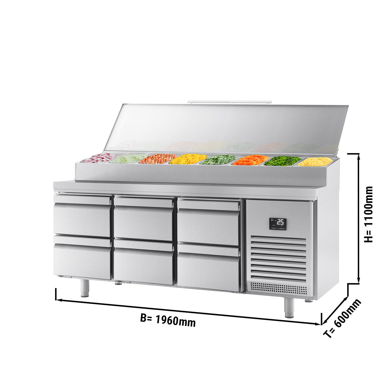 Refrigerator table - 1.96 x 0.6 m - with 6 drawers 1/2