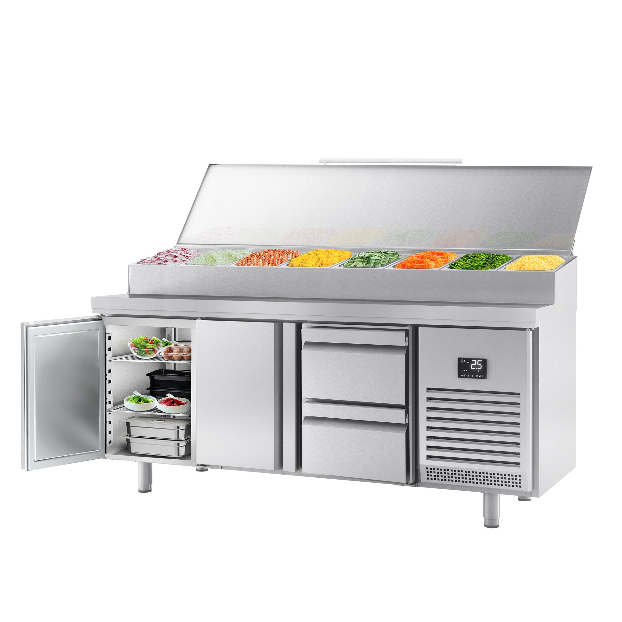 Refrigerated table (GN) - 1.96 x 0.7 m - with 2 doors and 2 drawers 1/2