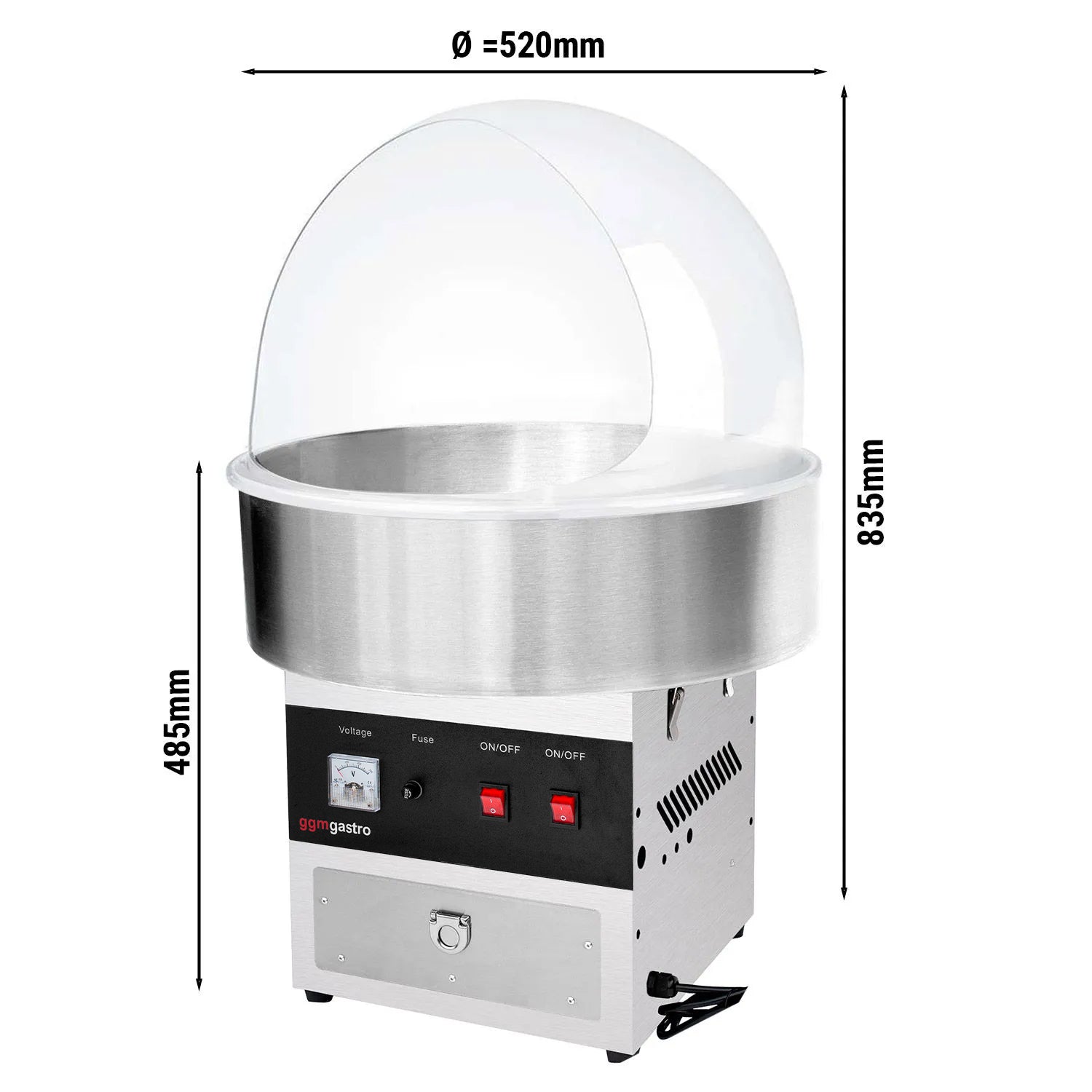 Машина за захарни конци - неръждаема стомана - Ø 520 mm, вкл. предпазител за плюнки