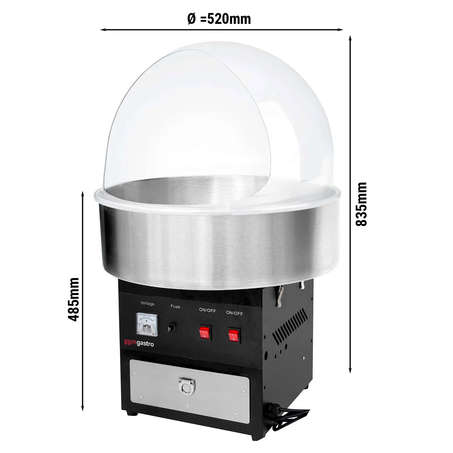 Машина за захарни конци - неръждаема стомана - Ø 520 mm, вкл. предпазител за плюнки