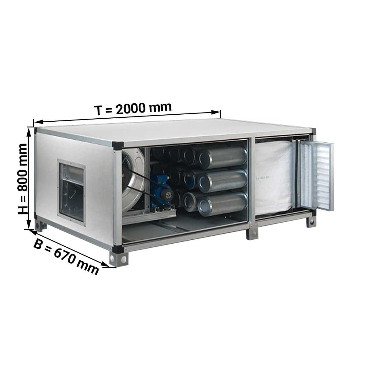 Contaminated air purification system 3500 m³ - with pre-filter, pocket filter and activated carbon filter - incl. protective panel