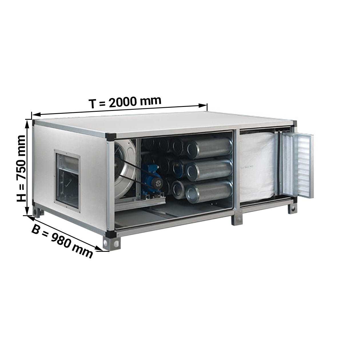 Contaminated air purification system 5400 m³ - with pre-filter, pocket filter and activated carbon filter - incl. protective panel