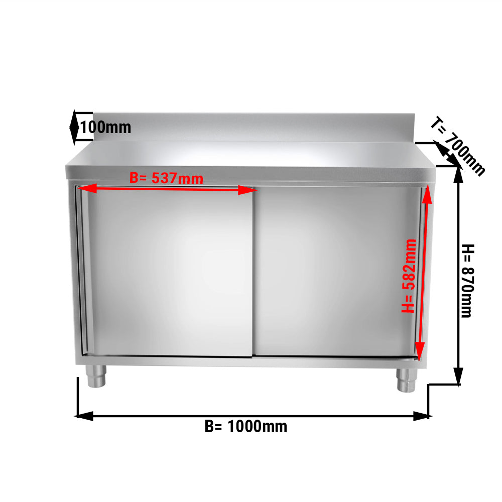 Work cabinet in stainless steel ECO - 1.0 m - with sliding door and back