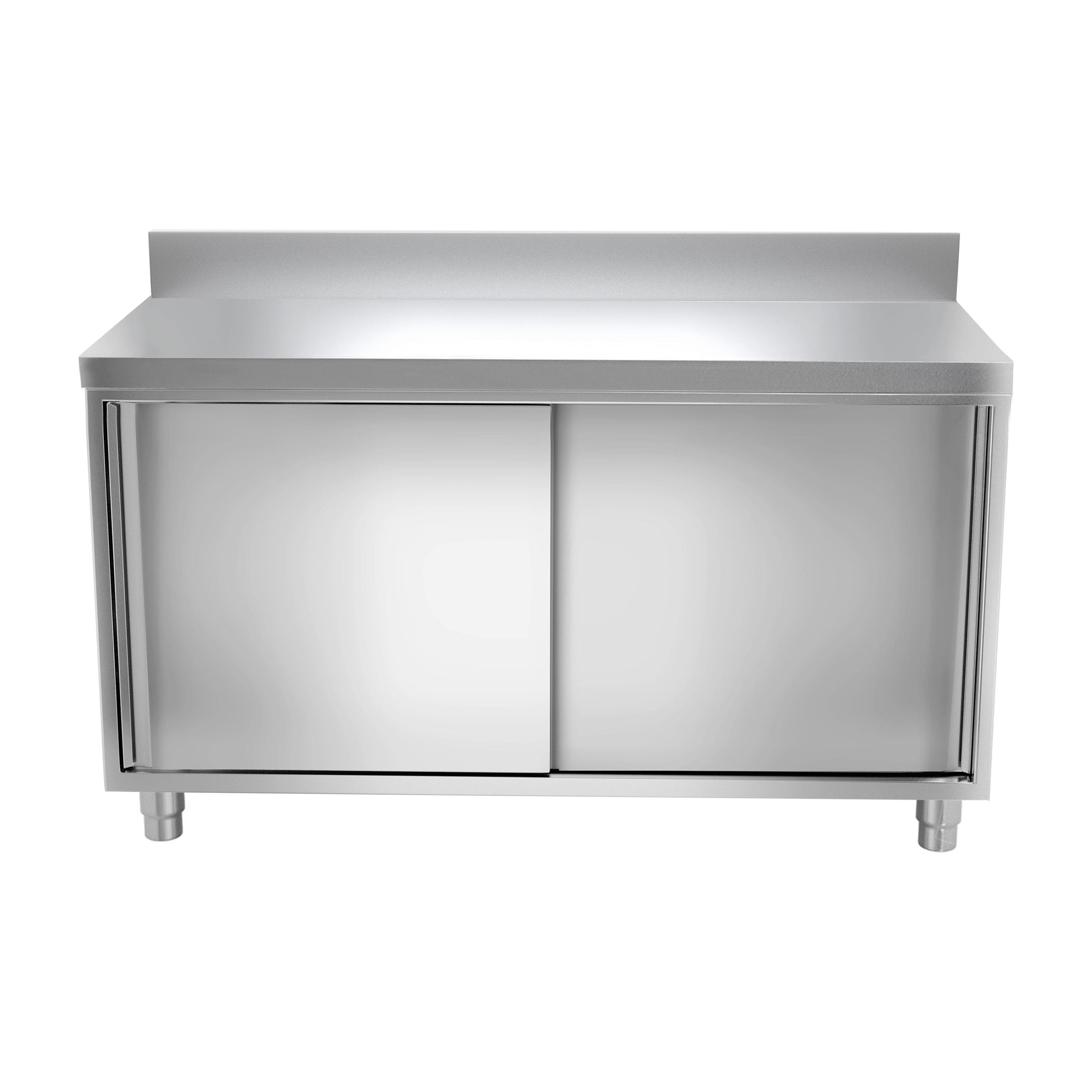 Work cabinet in stainless steel ECO - 1.4 m - with sliding door and back