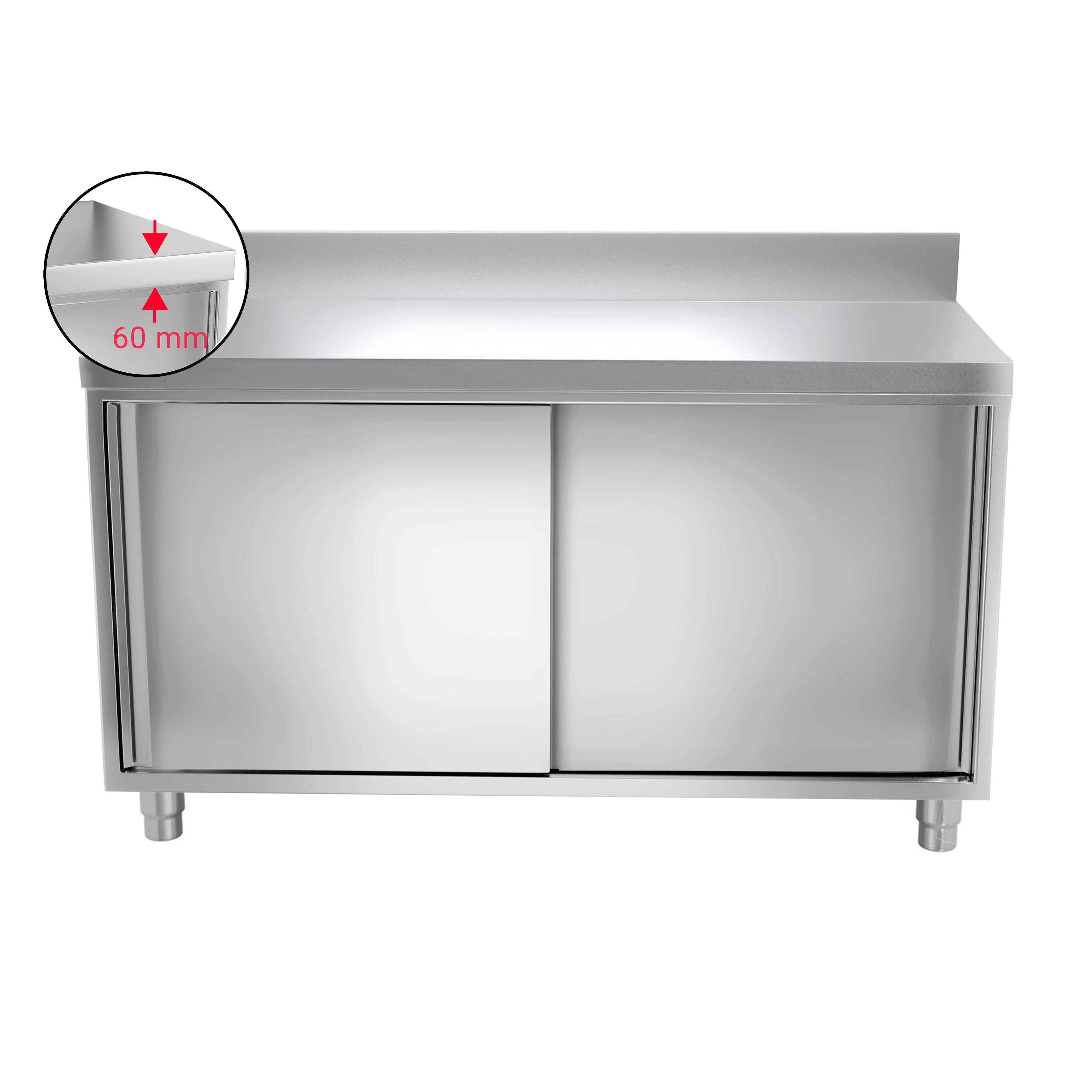 Work cabinet in stainless steel ECO - 1.4 m - with sliding door and back