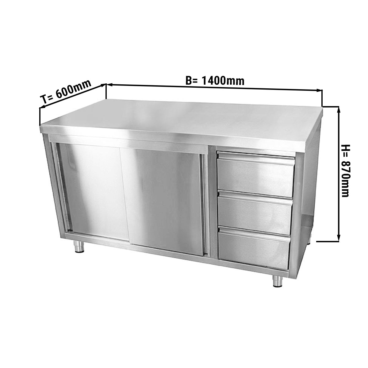 Worktop ECO 1.4 m - with 3 drawers on the right