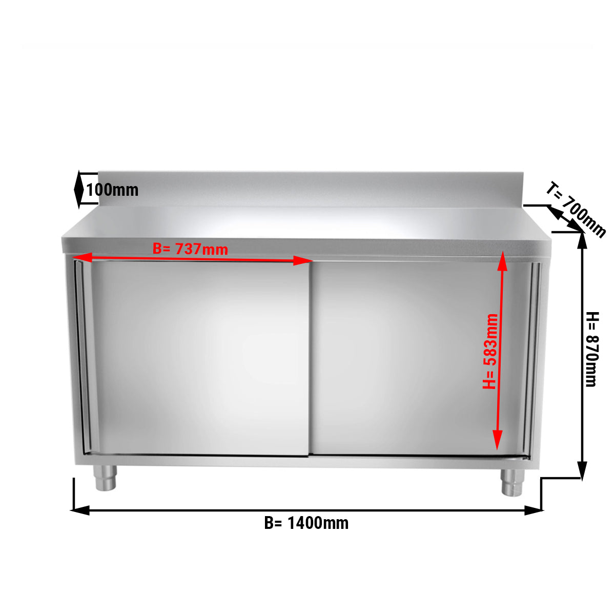 Work cabinet in stainless steel ECO - 1.4 m - with sliding door and back