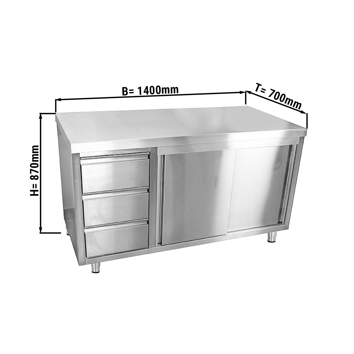 Worktop ECO 1.4 m - with 3 drawers on the left