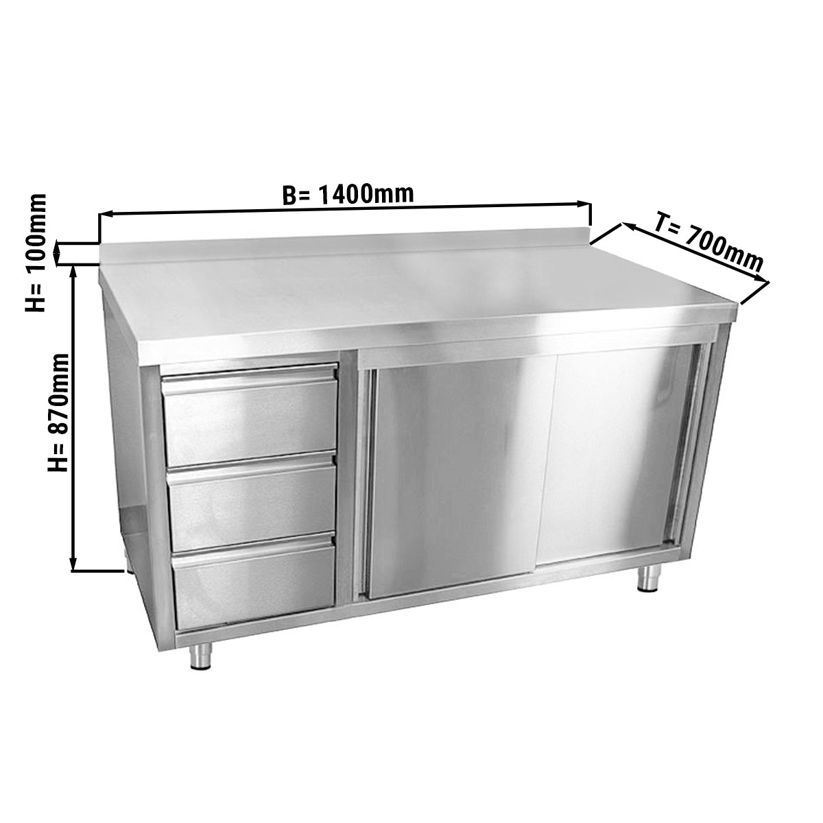 Worktop ECO 1.4 m - with 3 drawers on the left and edging