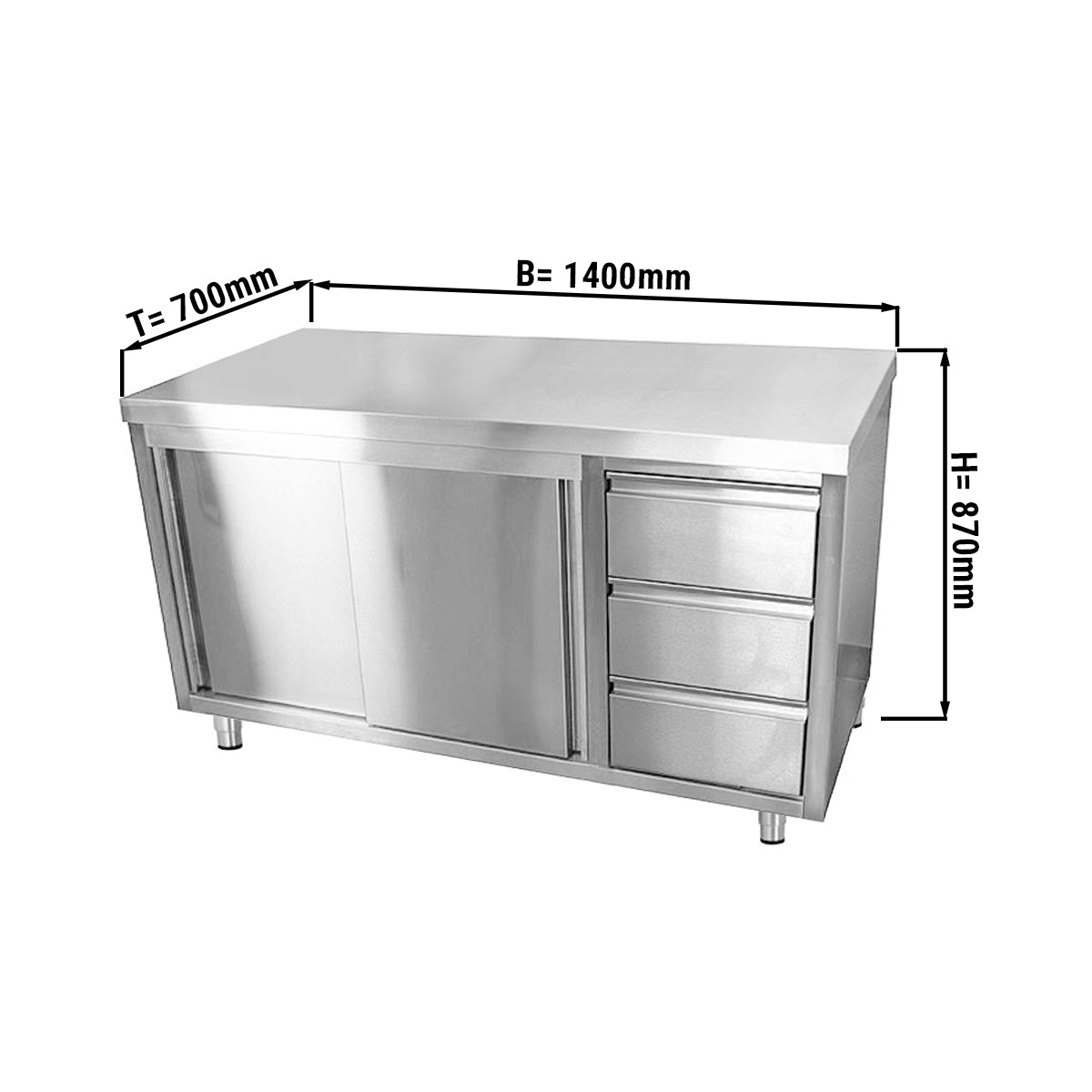 Worktop ECO 1.4 m - with 3 drawers on the right