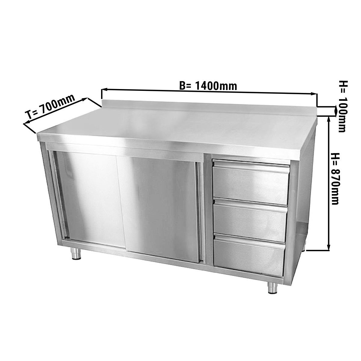 Worktop ECO 1.4 m - with 3 drawers on the right and edging