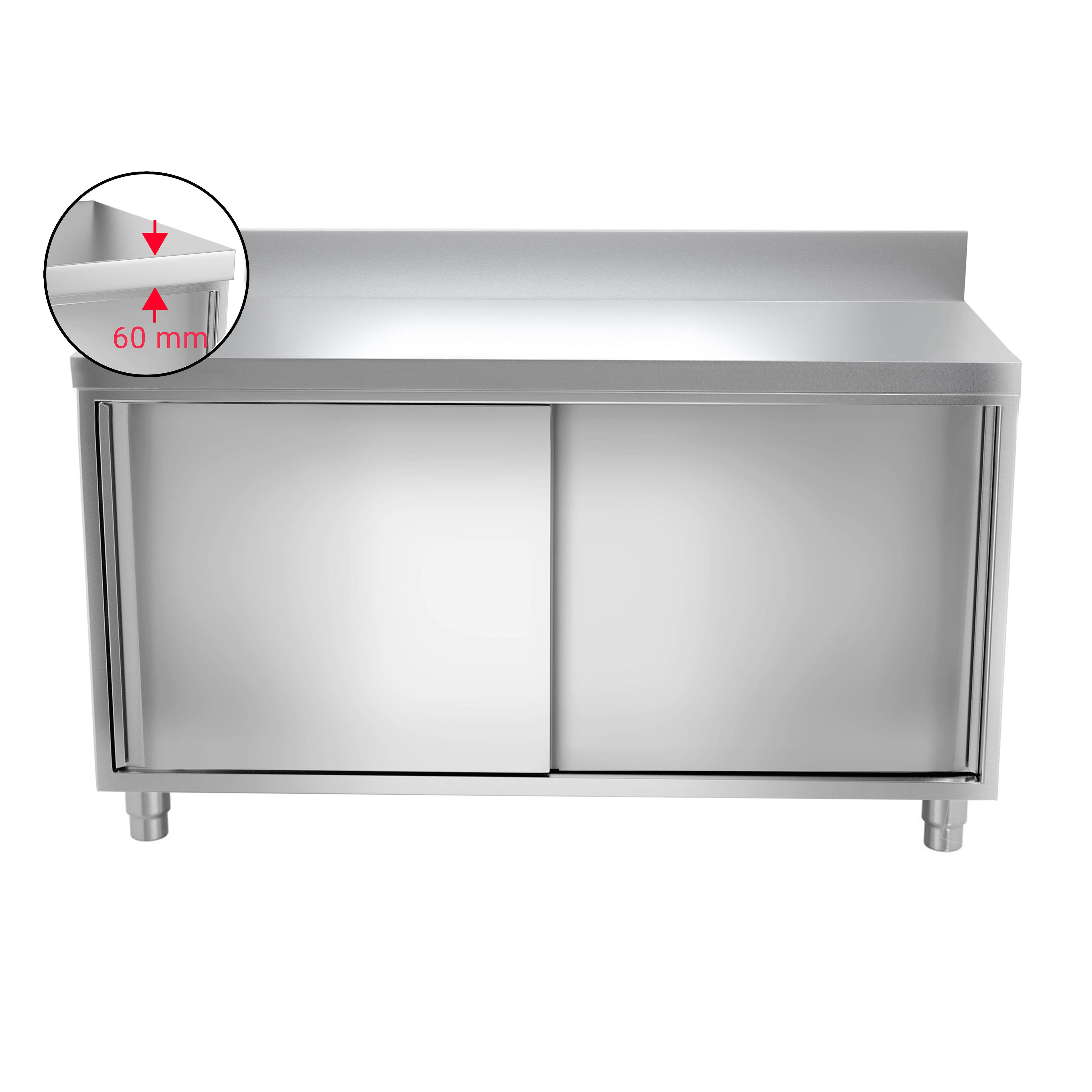 Stainless steel work cabinet - 1.6 m - with sliding door and stand