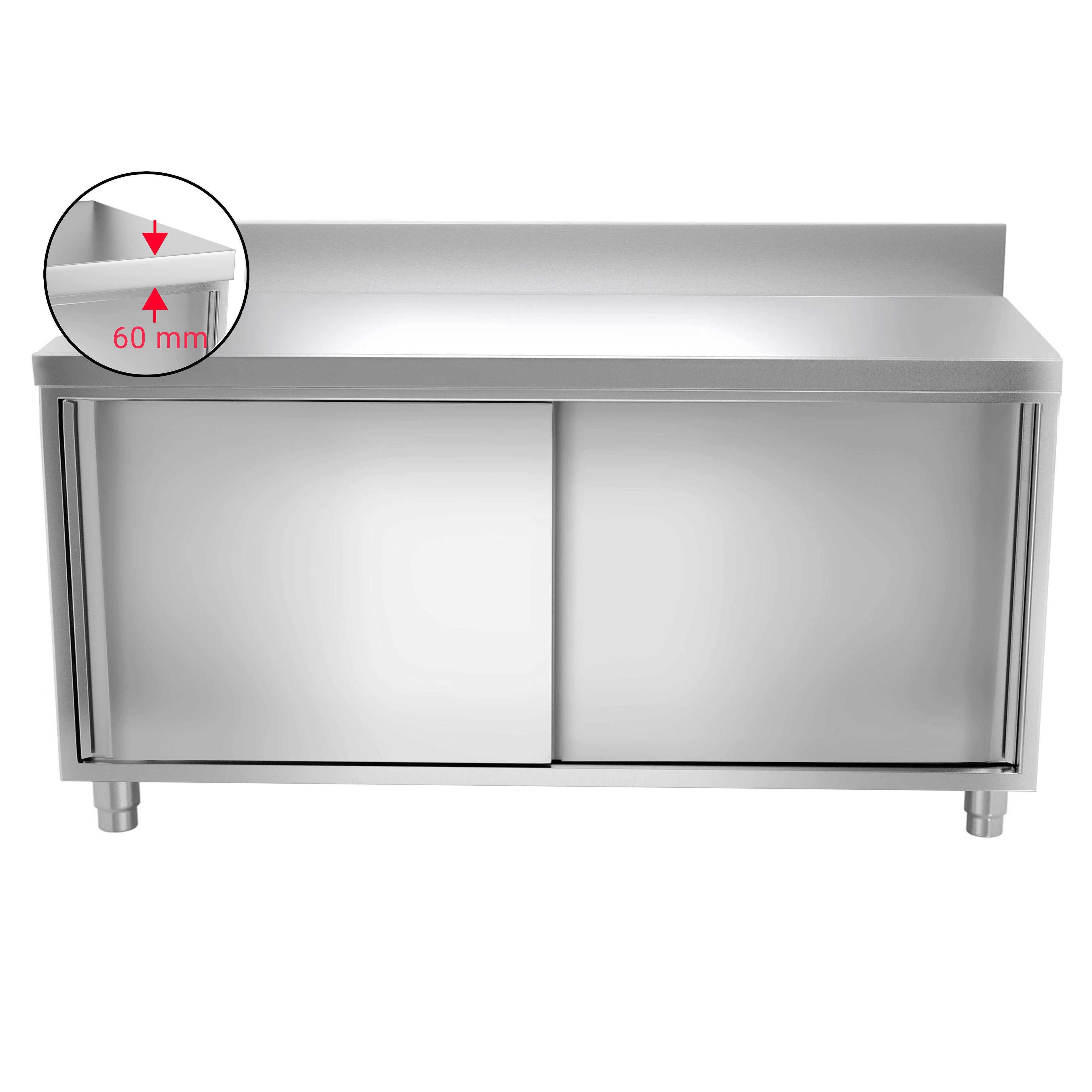 Work cabinet in stainless steel ECO - 2.0 m - with sliding door and back