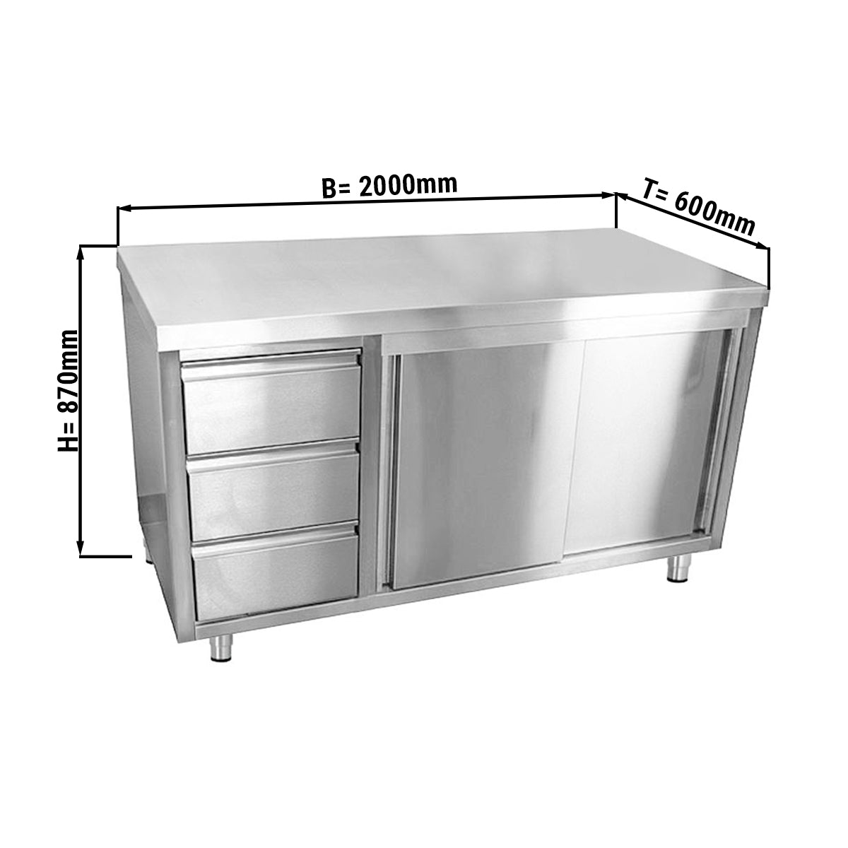 Worktop ECO 2.0 m - with 3 drawers on the left