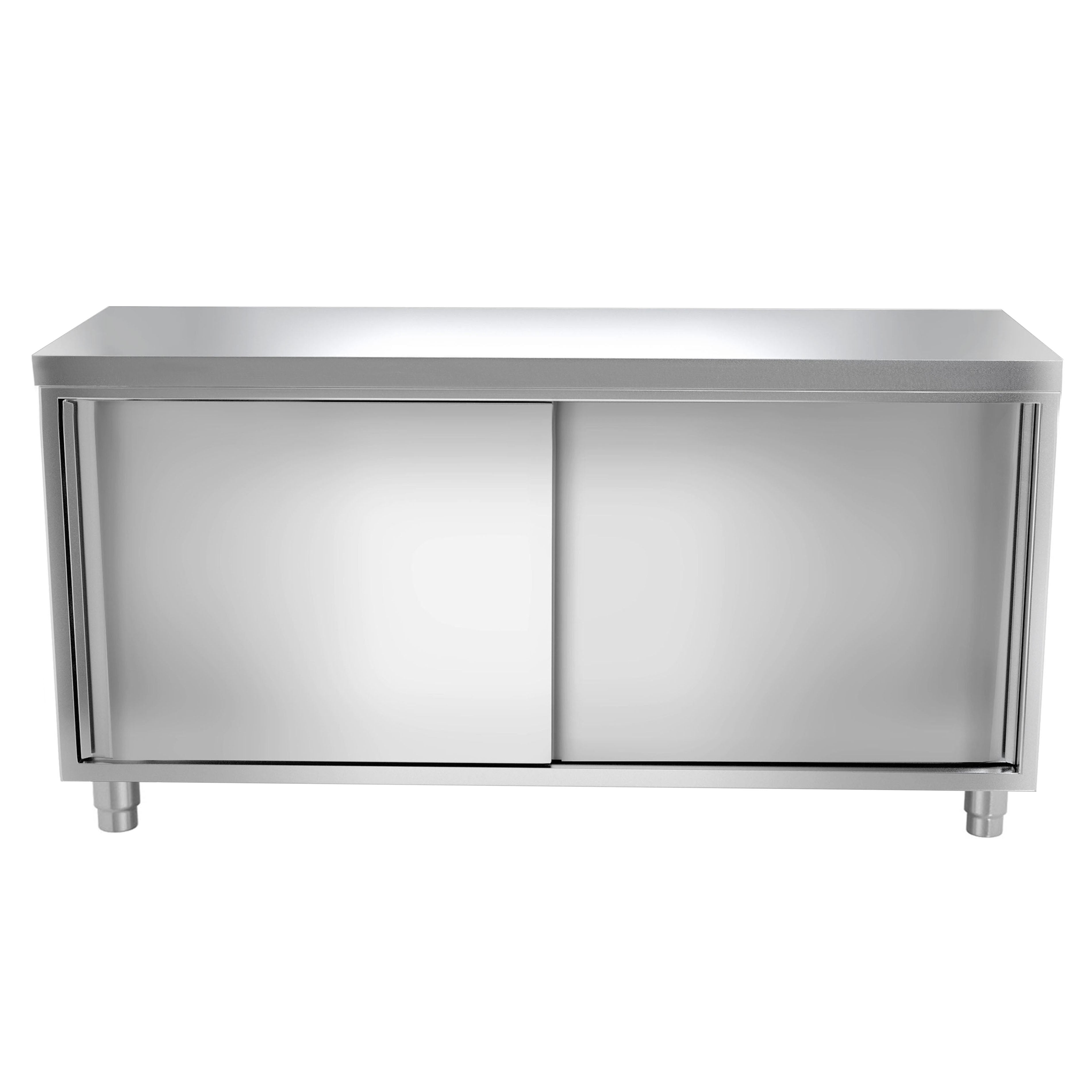 Stainless steel work cabinet - 2.0 m - with sliding door