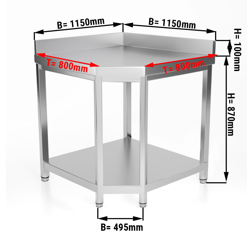 Stainless steel work table - 1.15 x 0.8 m - with base and stand