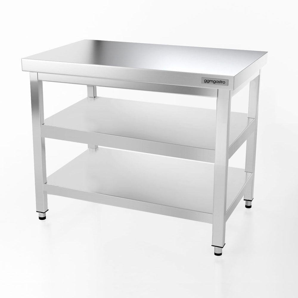 PREMIUM stainless steel work table - 1.0 m - with main shelf and intermediate shelf