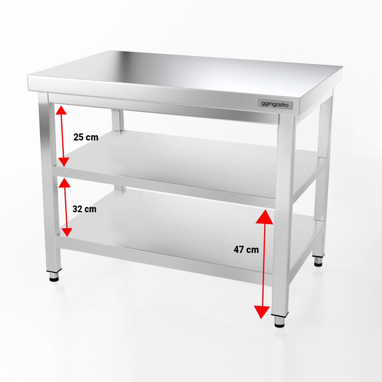 PREMIUM stainless steel work table - 1.0 m - with main shelf and intermediate shelf