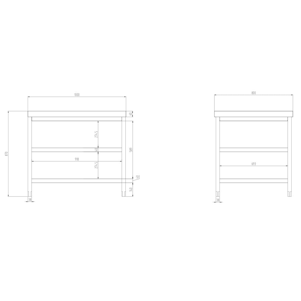 PREMIUM stainless steel work table - 1.0 m - with main shelf and intermediate shelf