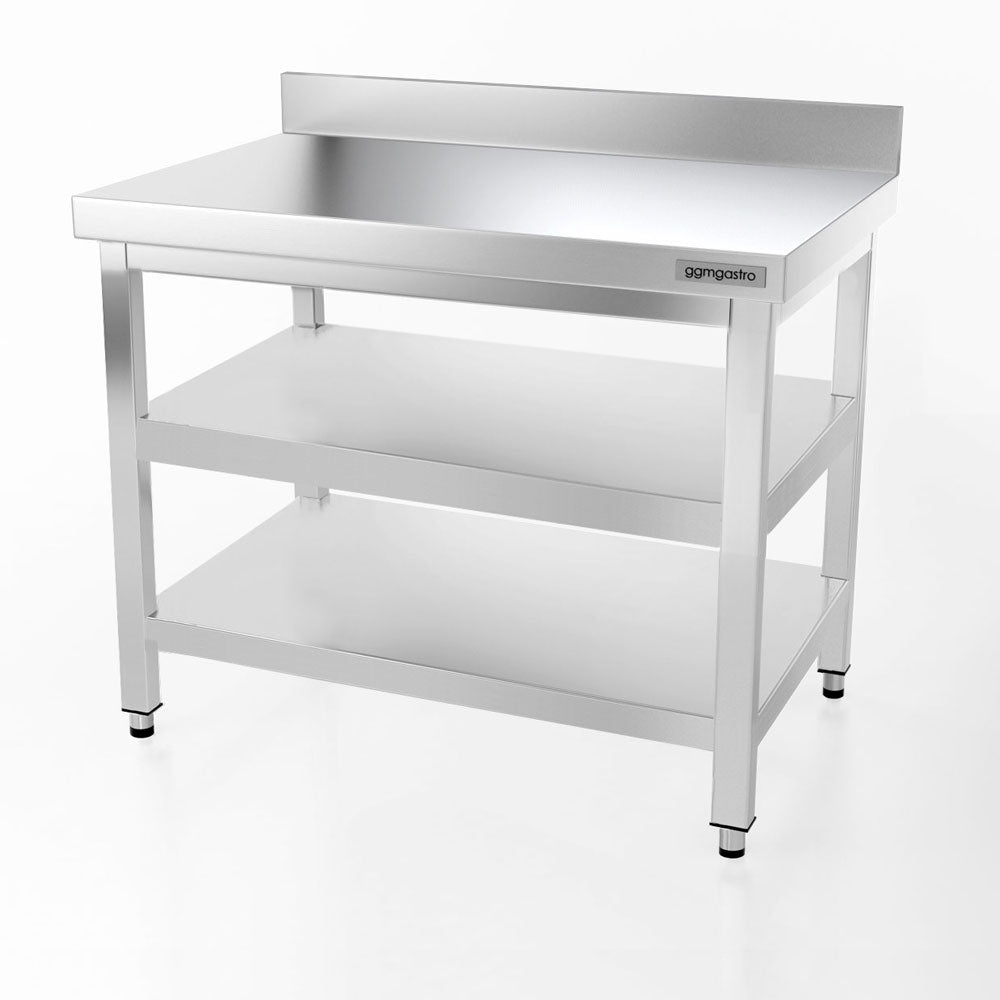 PREMIUM stainless steel work table - 1.0 m - with main shelf, stand and intermediate shelf