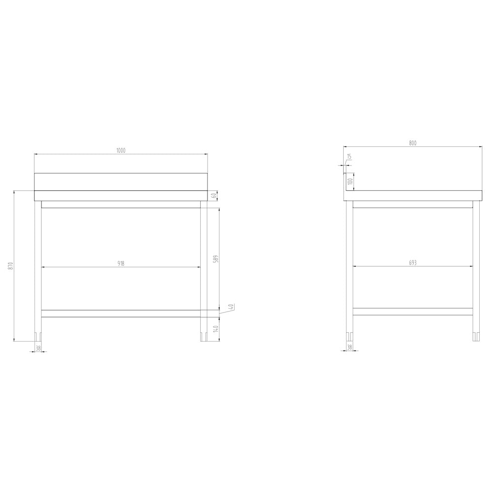 PREMIUM stainless steel work table - 1.0 m - with base and stand