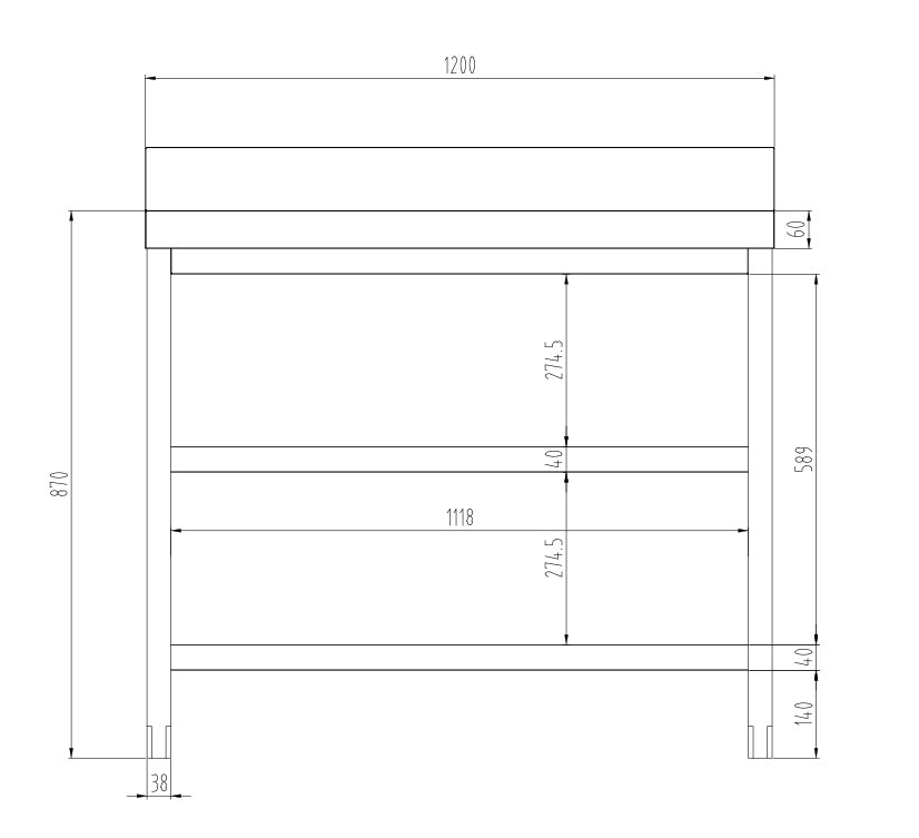 PREMIUM stainless steel work table - 1.2 m - with main shelf, intermediate shelf and stand