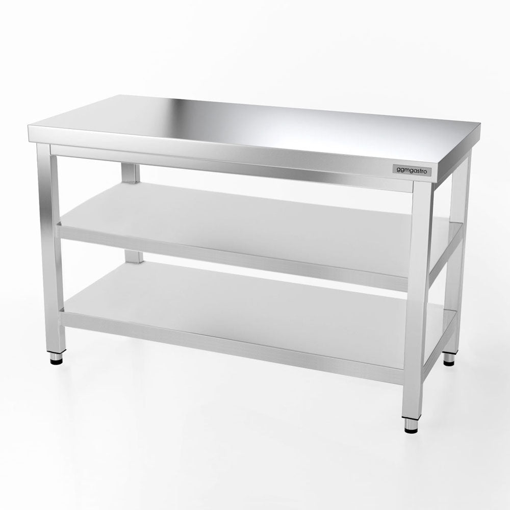 PREMIUM stainless steel work table - 1.4 m - with main shelf and intermediate shelf