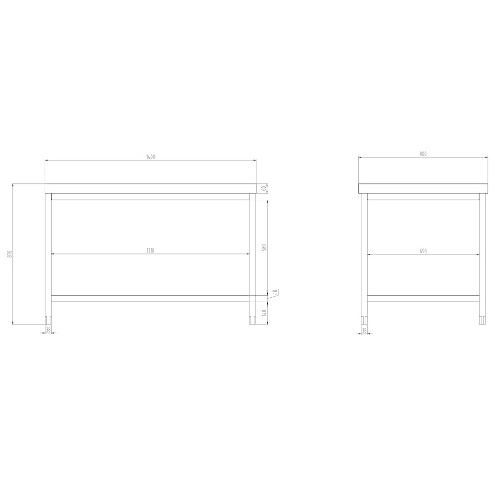 PREMIUM stainless steel work table - 1.4 m - with main shelf