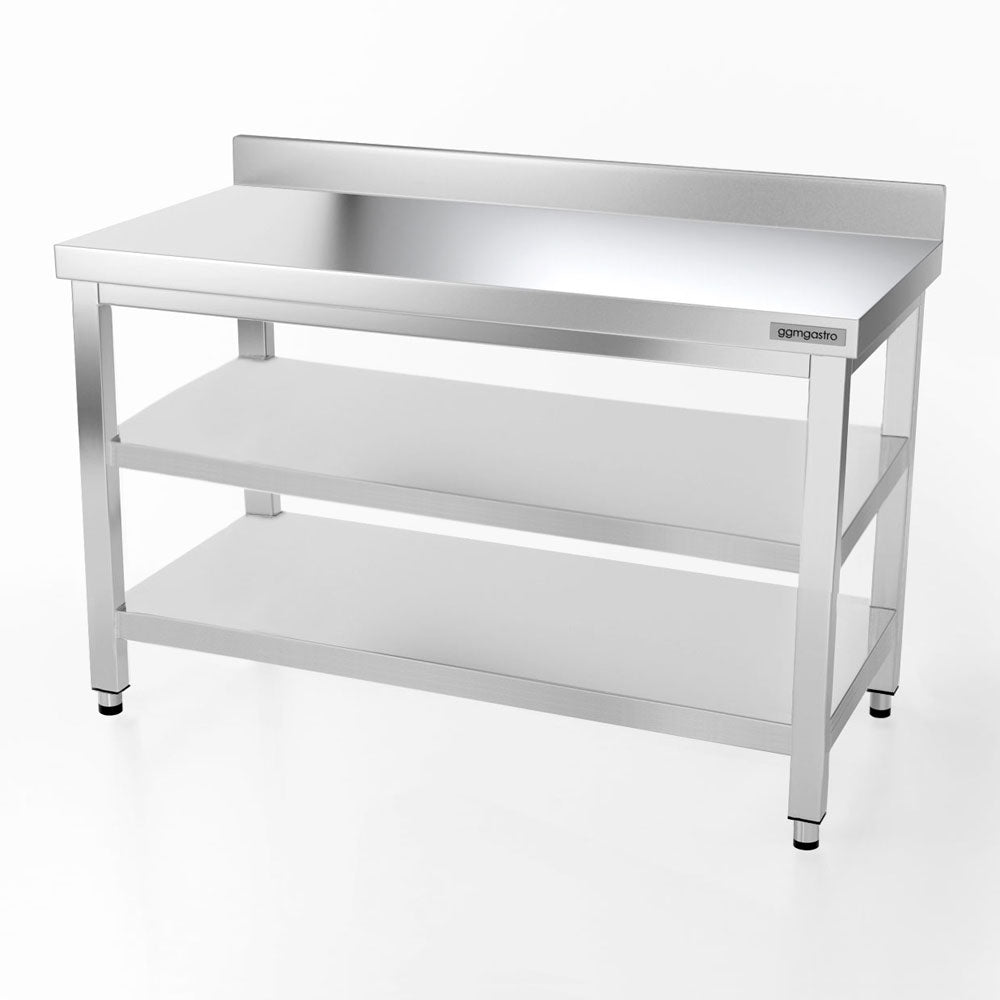 PREMIUM stainless steel work table - 1.5 m - with main shelf, intermediate shelf and stand