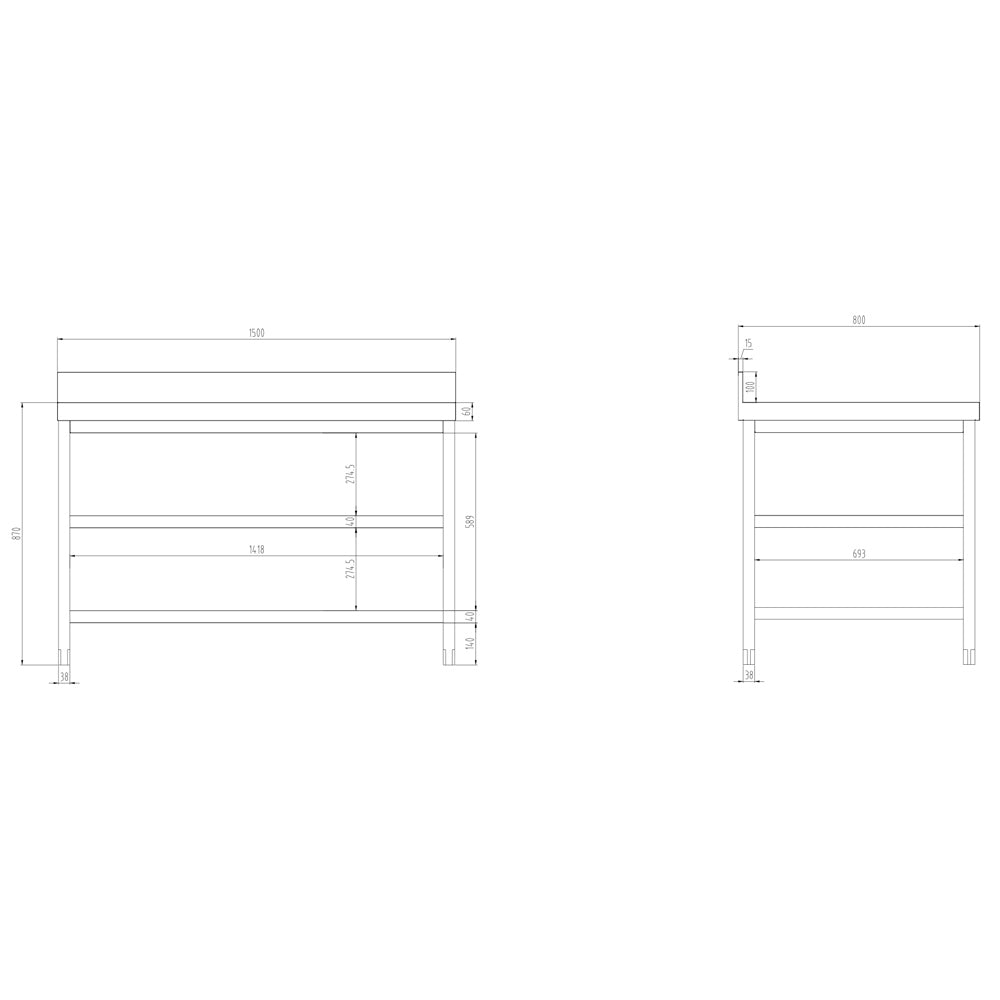 PREMIUM stainless steel work table - 1.5 m - with main shelf, intermediate shelf and stand