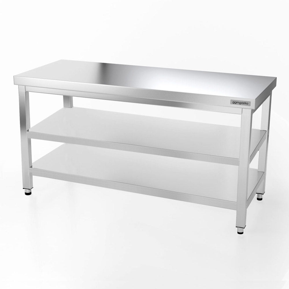 PREMIUM stainless steel work table - 1.6 m - with main shelf and intermediate shelf