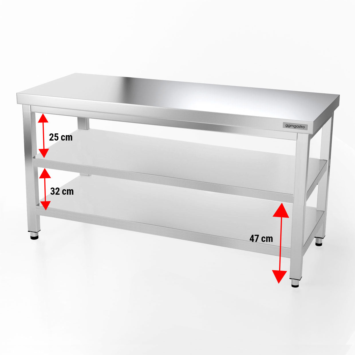 PREMIUM stainless steel work table - 1.6 m - with main shelf and intermediate shelf