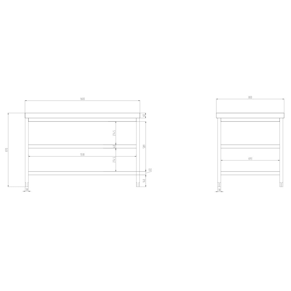 PREMIUM stainless steel work table - 1.6 m - with main shelf and intermediate shelf