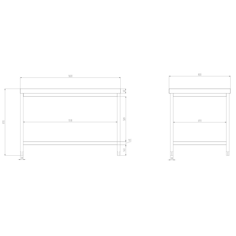 PREMIUM stainless steel work table - 1.6 m - with main shelf