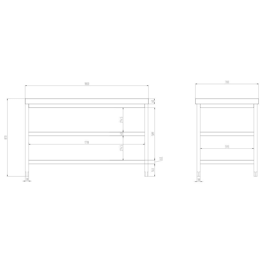 PREMIUM stainless steel work table - 1.8 m - with main shelf and intermediate shelf