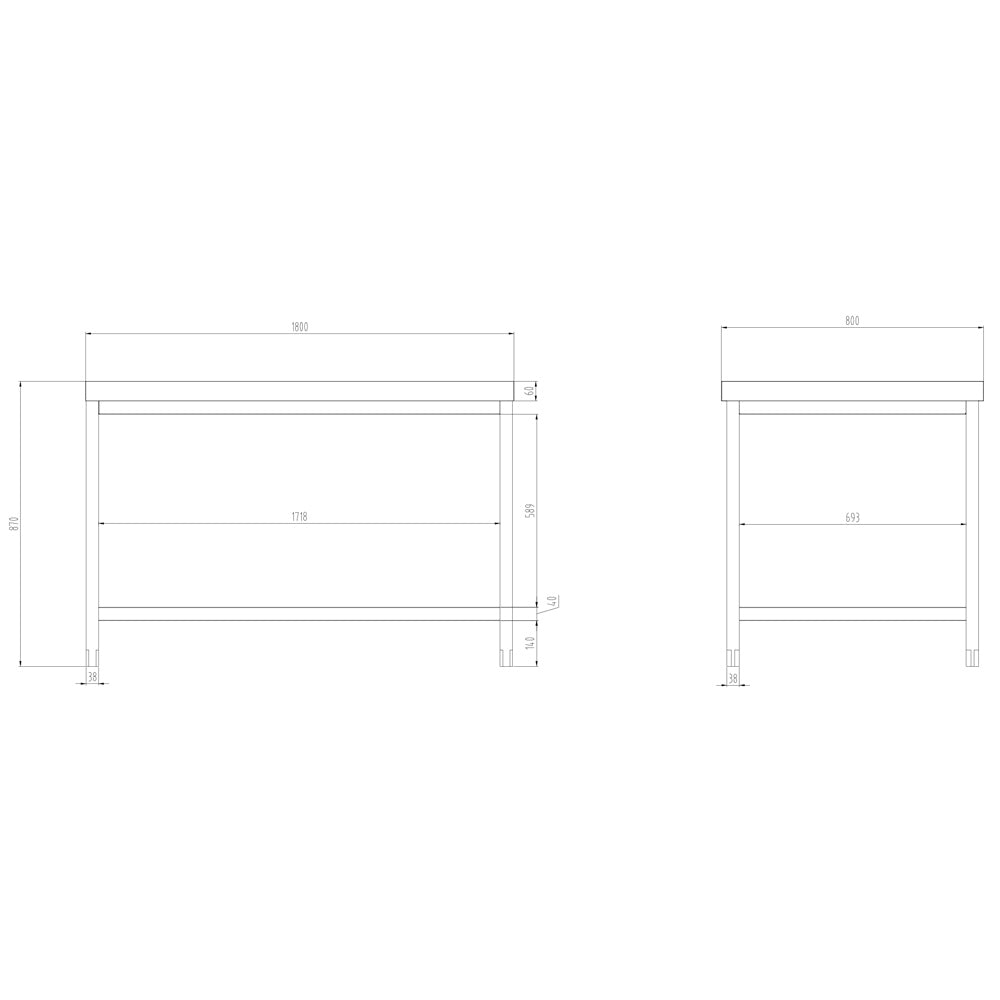 PREMIUM stainless steel work table - 1.8 m - with main shelf