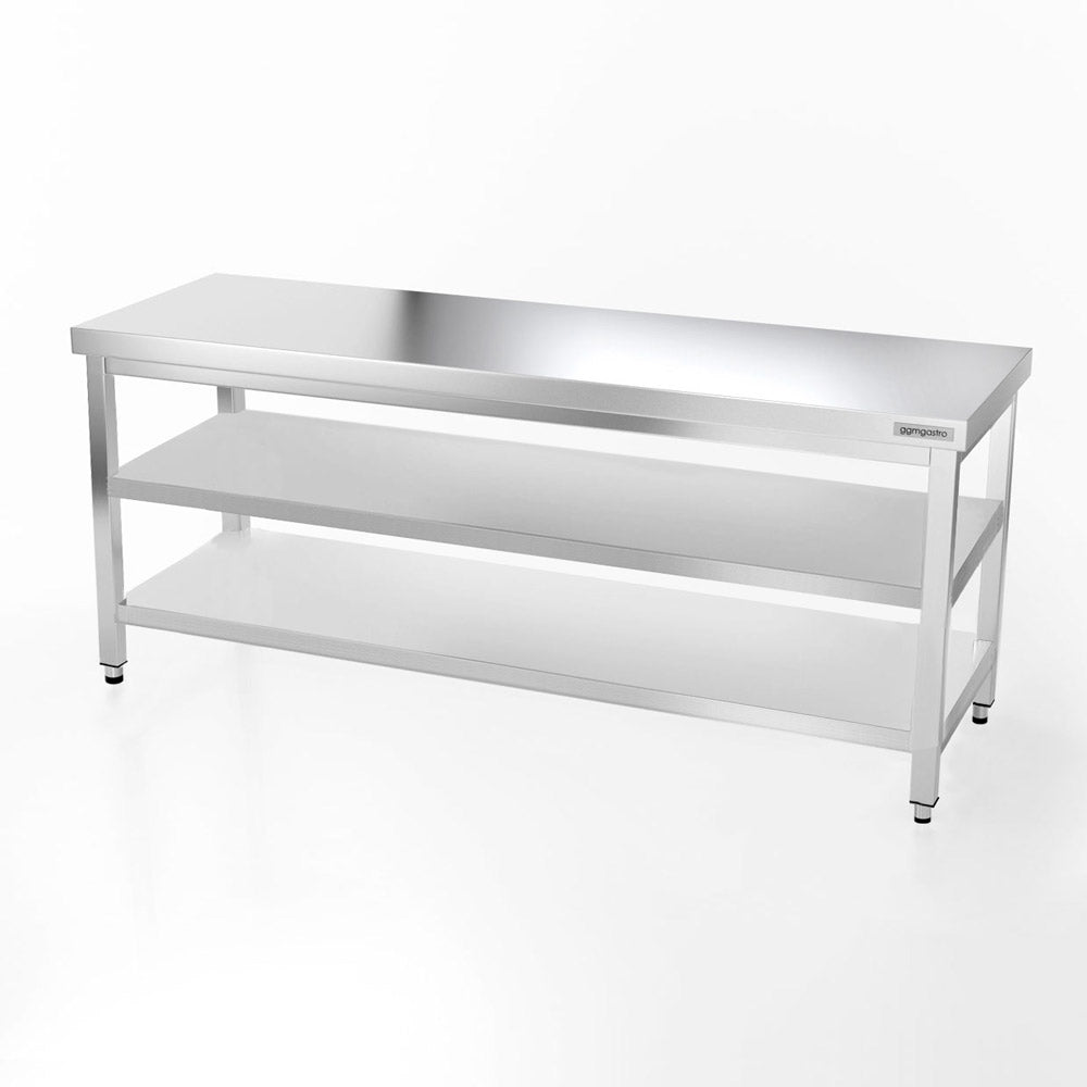 Work table PREMIUM made of stainless steel - 2.0 m. - with a main shelf and an intermediate shelf