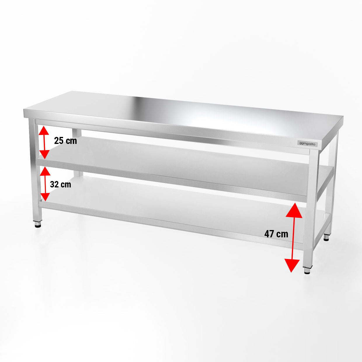 Work table PREMIUM made of stainless steel - 2.0 m. - with a main shelf and an intermediate shelf