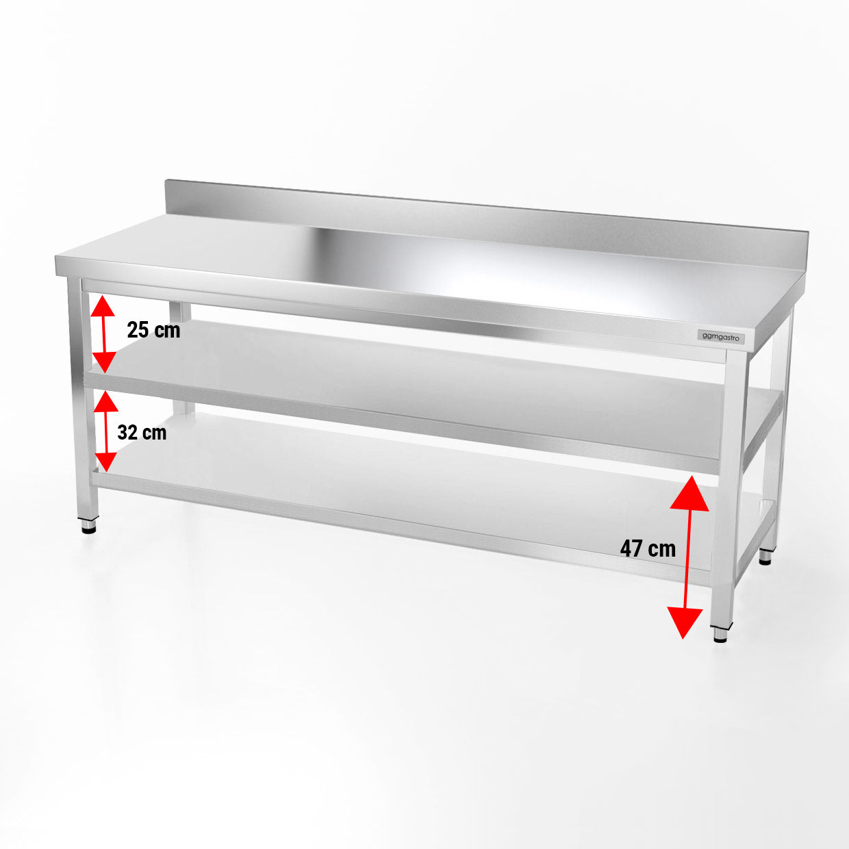 PREMIUM stainless steel work table - 2.0 m. - with main shelf, intermediate shelf and stand