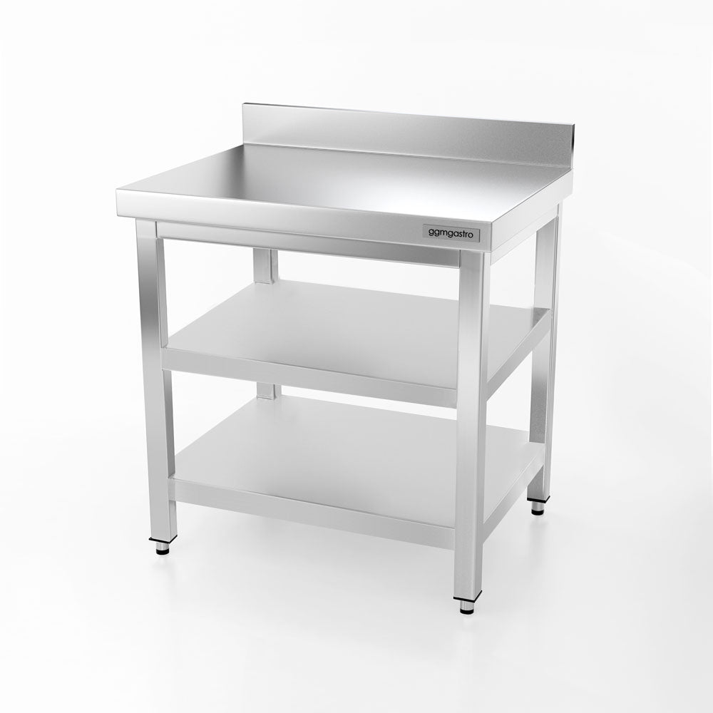 PREMIUM stainless steel work table - 0.7 m - with main shelf, intermediate shelf and stand