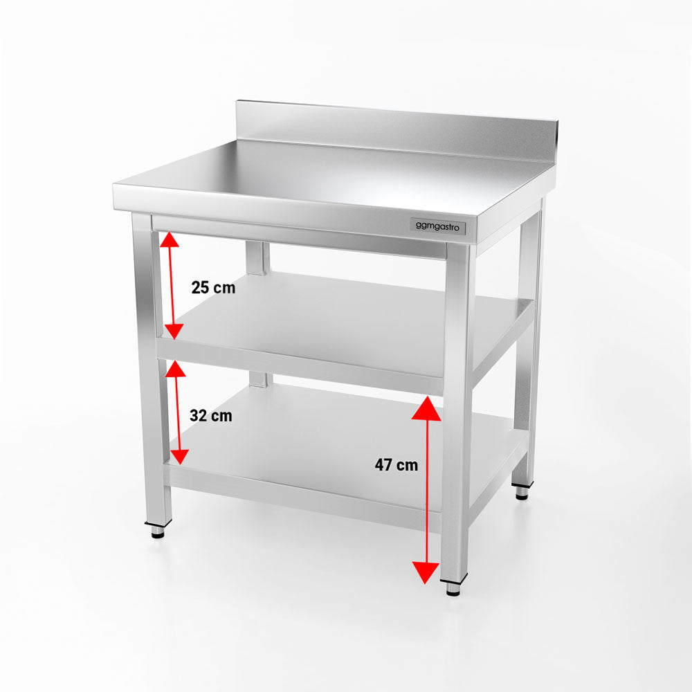 PREMIUM stainless steel work table - 0.7 m - with main shelf, intermediate shelf and stand