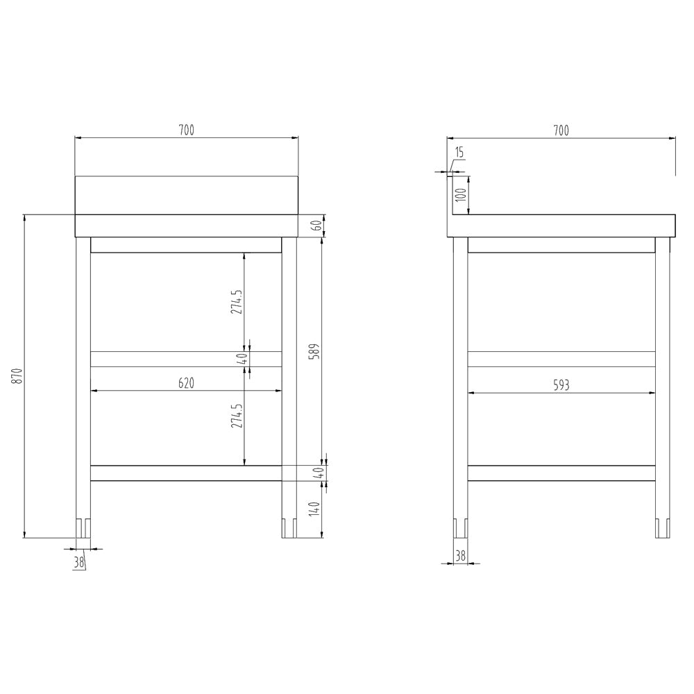 PREMIUM stainless steel work table - 0.7 m - with main shelf, intermediate shelf and stand