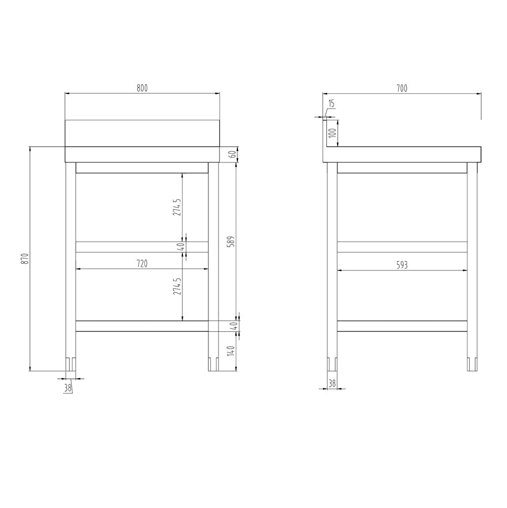 PREMIUM stainless steel work table - 0.8 m. - with main shelf, intermediate shelf and stand