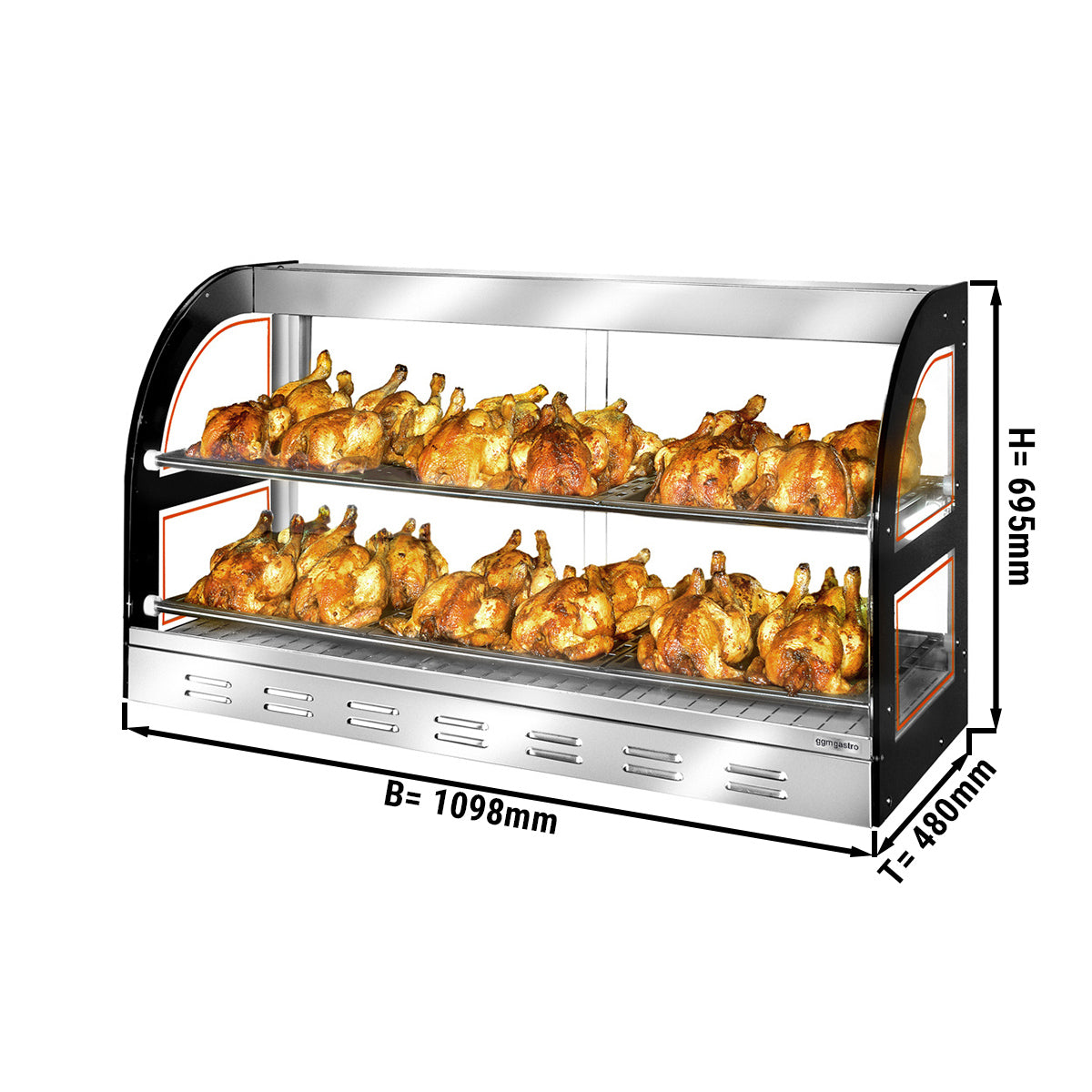 Table top heated chicken display with chopping board