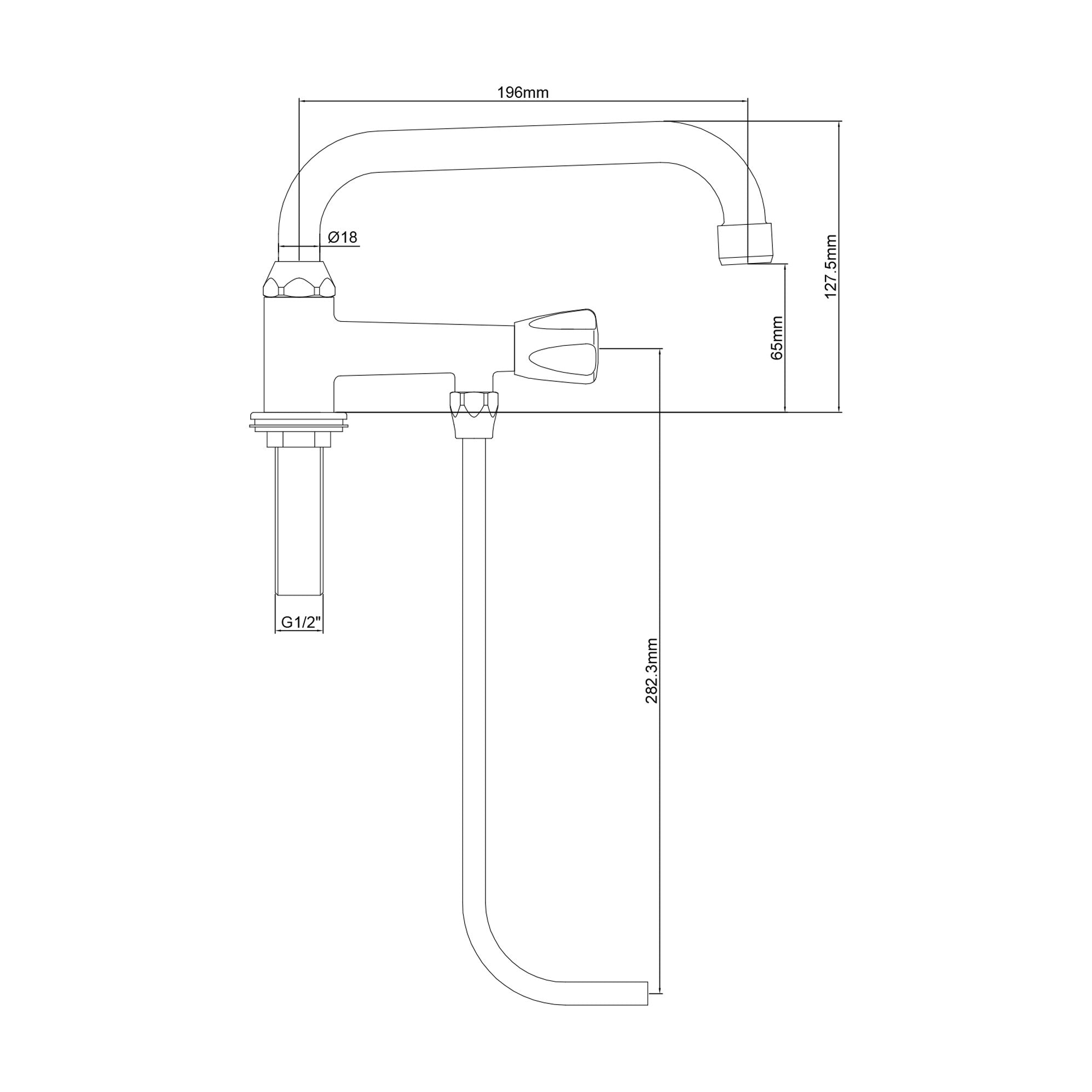 Single hole faucet with under-sink pipe and swivel tap